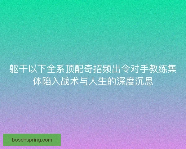 躯干以下全系顶配奇招频出令对手教练集体陷入战术与人生的深度沉思